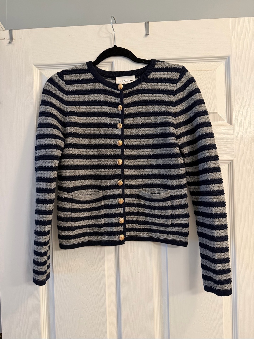 Heartloom Navy and Gray Textured Stripe Button Cardigan